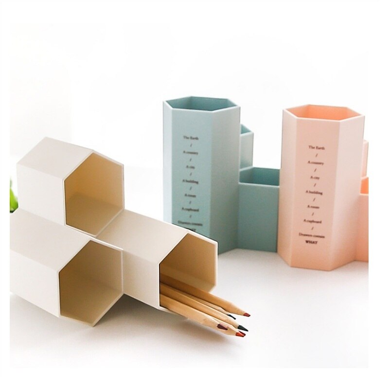 Sekskantet penholder beholder make-up børste opbevaringsboks make-up holder til læbestift / pen / kosmetisk blyant gennemsigtig sort grøn