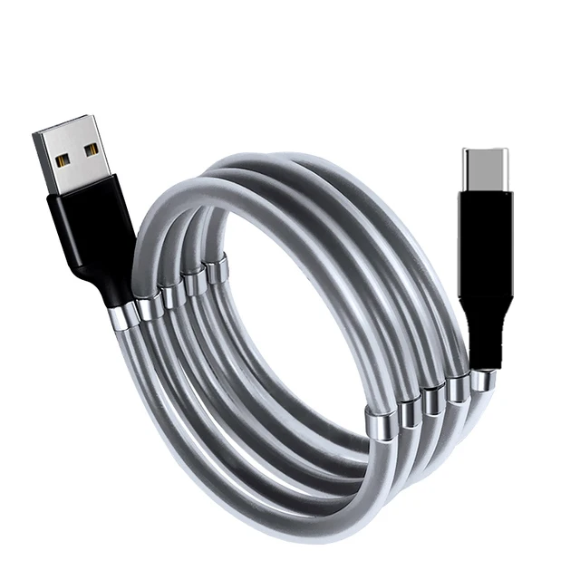 Magnet Charging Cable Magic Rope Self Winding Type C Micro USB Cable Cord Charge Data Cable For iphone Mobile Phone Charger Wire: grey / 1.5m
