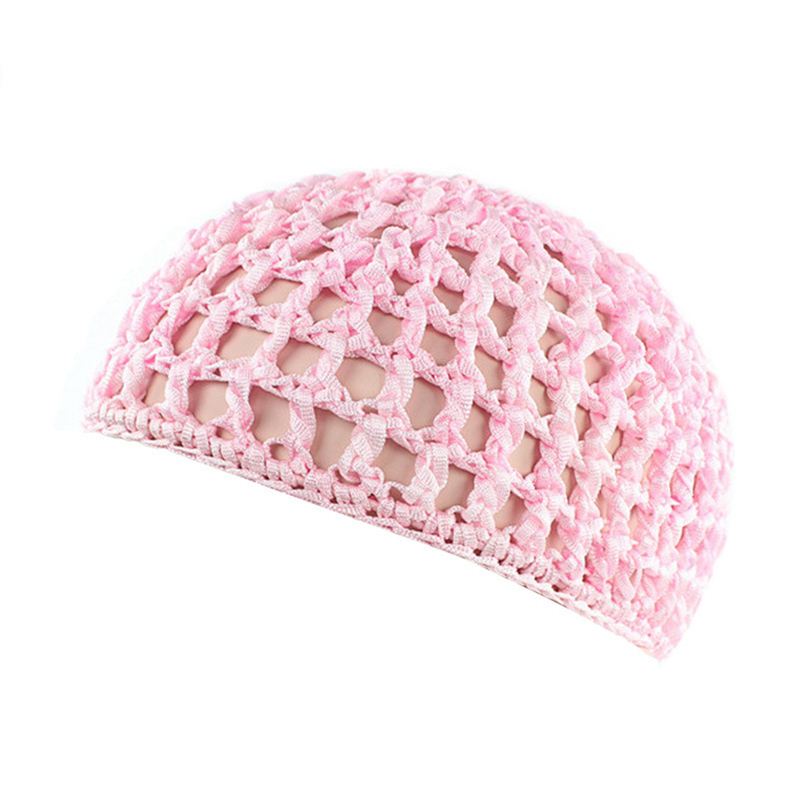 1 unidad de malla de ganchillo para el cabello, gorro tejido para el cabello, gorro de noche, gorro para dormir para mujer, accesorios para cubrir la cabeza de la peluca: Rosa