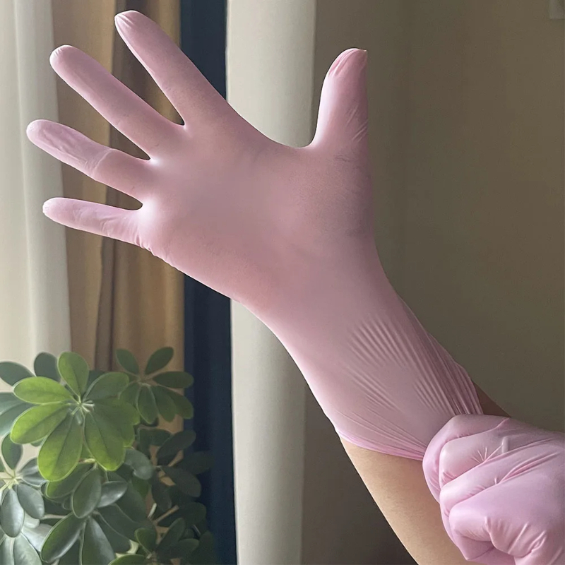 100/50/20PCS Light Pink Disposable Nitrile Gloves Light Pink Gloves For Kitchen Waterproof Anti-static Durable Cooking Tools