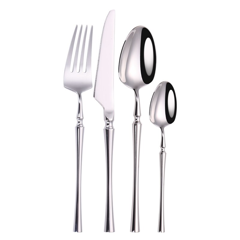 Matte Gold Cutlery Set 4 Pieces Spoons Forks Knives Flatware Cutlery Sets 18/10 Stainless Steel Cutlery Set Golden Tableware Set: bright silver 4 pcs