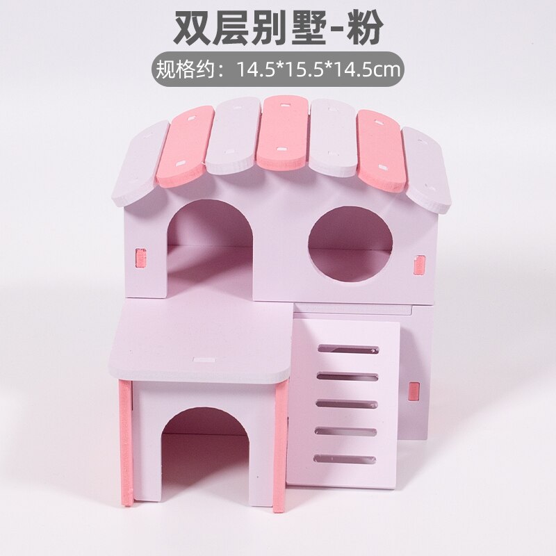 Zabawka dla chomika drewniane meble dla majsterkowiczów kołowrotek do slajdów drewniane gniazdo mały domek raj Djungarian Hamster Villa House Supplies: Jasne