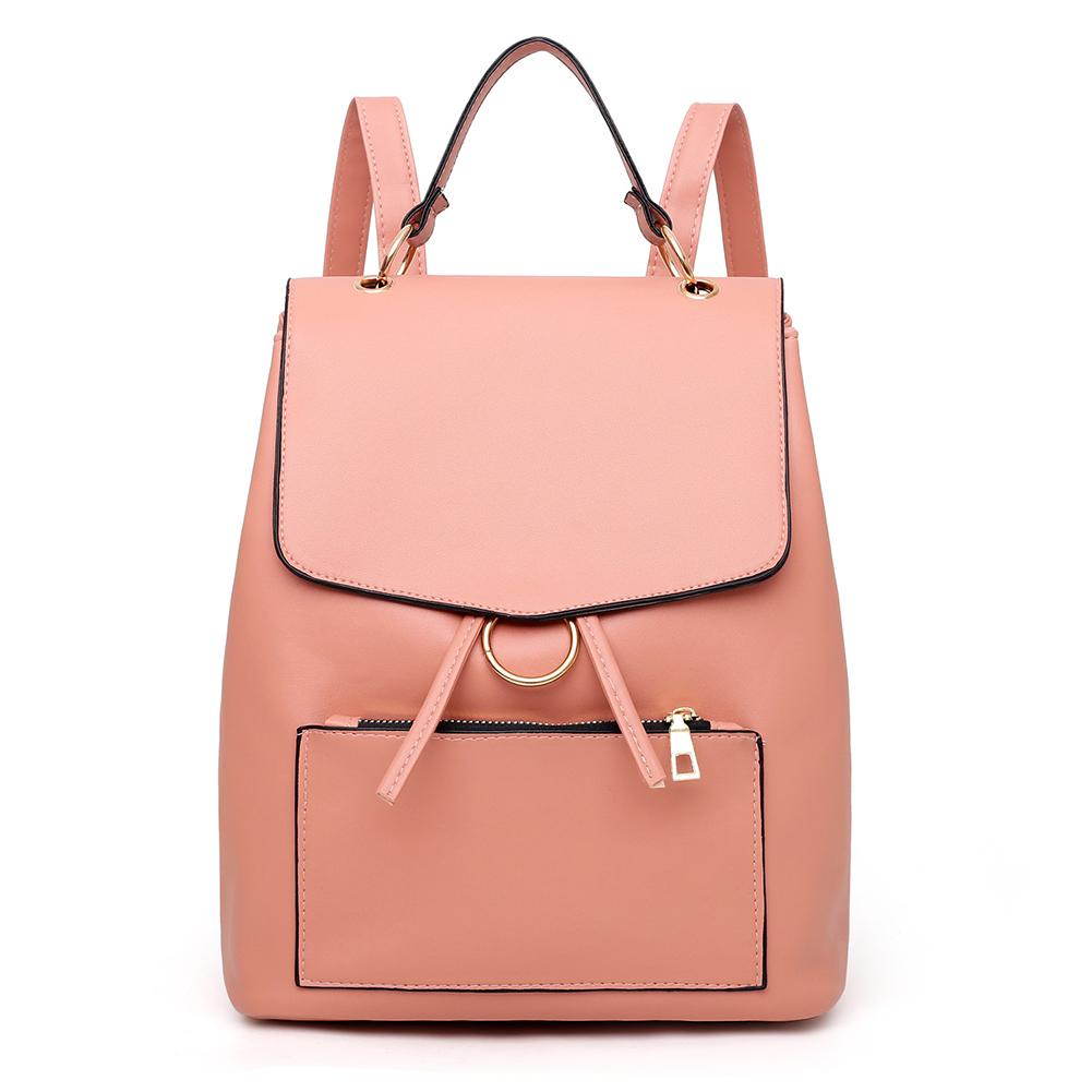 Women Travel Backpack Soft PU Leather Backpack Girls School Bags Teenager Leisure Shoulder Bag: Pink