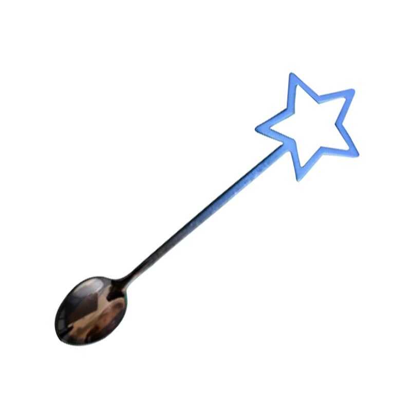 1Pcs Stars Spoon Handle Stainless Steel Coffee Spoons Simple Stirring Spoon Dessert Ice Cutlery Kitechen Gadget: Black Blue