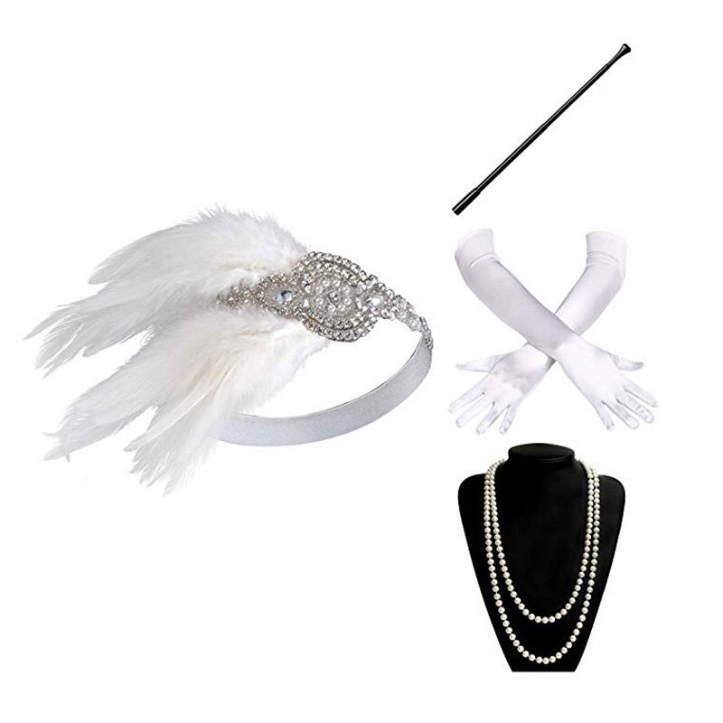 ElevateTech 1920s Flapper Hoofdband, 2 stuks Flapper Feather Hoofddeksel 1920 Hoofddeksels Bling Strass Haaraccessoires voor Vrouwen 20s Gatsby Thema's Haar Kostuum Prom Party Accessoire, Zwart & Wit