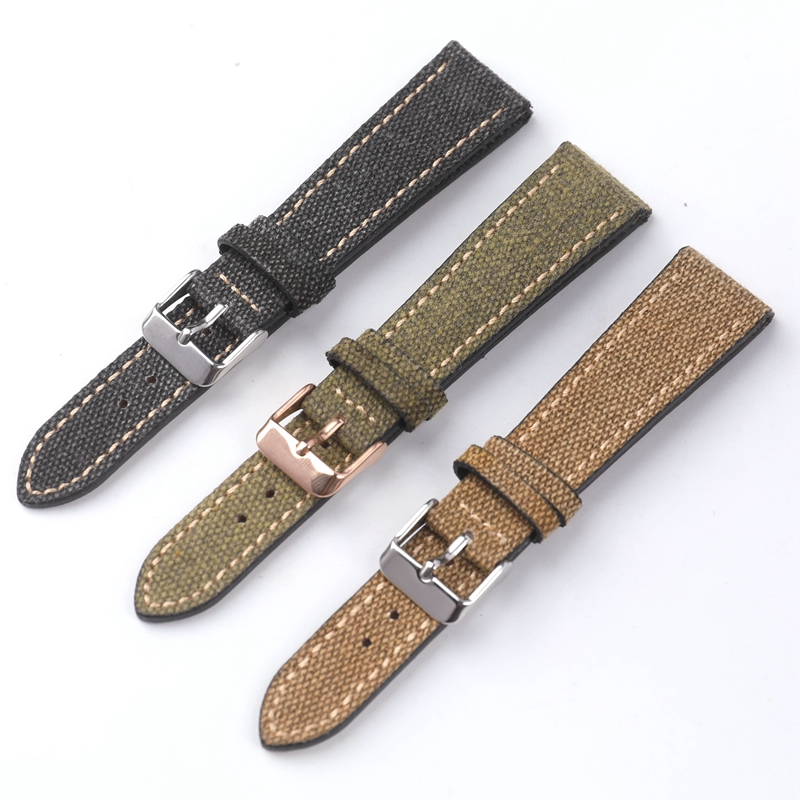Canvas Ingericht Lederen Horlogeband 18 19 20 21 22 MM Zwart Groen Bruin Zachte Slanke heren Armband voor Antieke Stijl Horloges