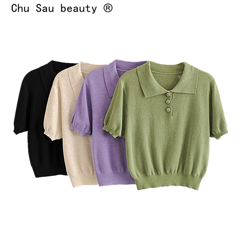 Polo Vintage De estilo pijo para mujer, blusa informal lisa De lana con botonadura única, Vestidos De Verano