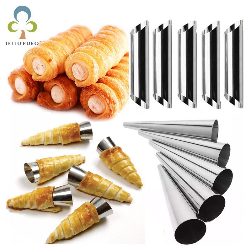Cônes de cuisson de cuisine en acier inoxydable, 6/12/24 pièces, corne, rouleau de pâtisserie, moule à gâteau, Tubes de Croissants cuits en spirale, outil de Dessert à biscuits ZXH