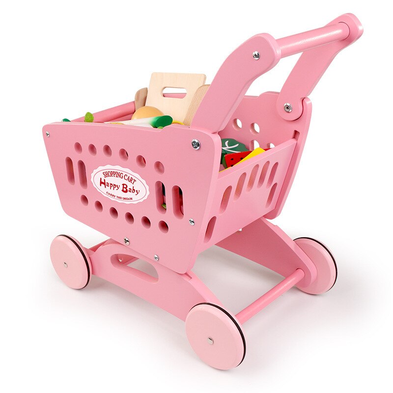 Chariot de courses en bois, maison de jeu pour jardins d'enfants, étagères de supermarché, apprentissage précoce et enfants, jeux de rôle, achats