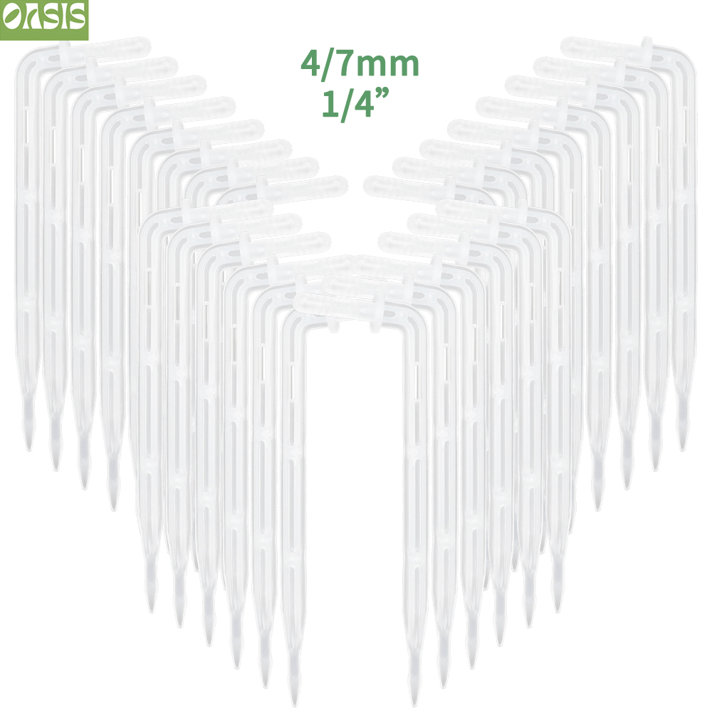 OASIS-gotero de manguera con forma de flecha curva transparente, emisor de goteo, rociador de ahorro de agua, microriego de jardín, Greenhous, 1/4 '', 4/7mm, 50X