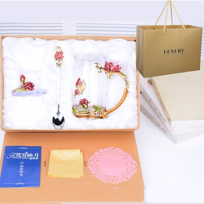 Tasse à café thé verre à fleurs et strass | Émail décoré tasse à café tasse à thé, verre gobelets à lait, tasses et tasses à poignée en alliage: A12