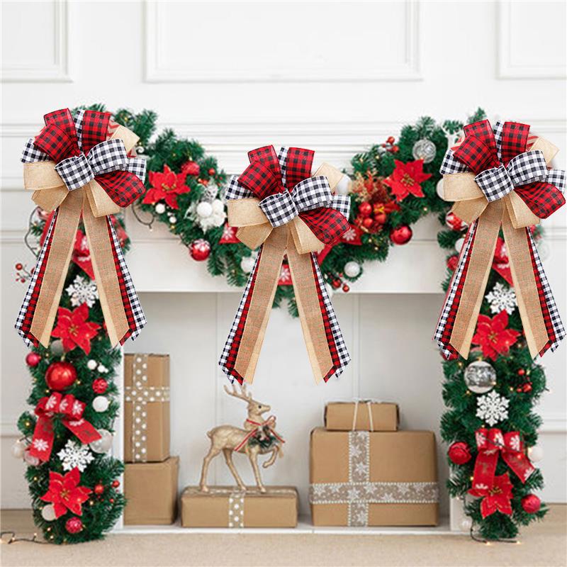 Grand nœud papillon avec ruban de noël, Plaid, accessoire de décoration pour arbre de noël, fête, nouvel an,