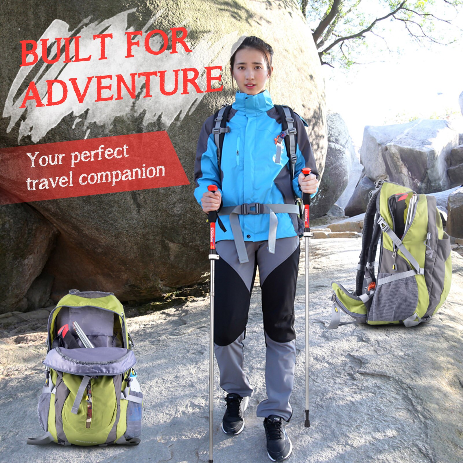 KODENOR 2 PCS Walking Stick Collapsible Trekking Pole Set Men Women 5 Sections Walking Pole Climbing Hiking Accessories