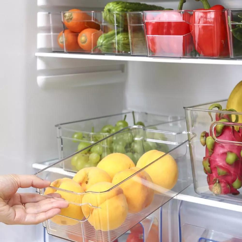 4pc Refrigerator Organizer Bins Stackable Fridge Food Storage Box with Handle Clear Plastic Pantry Food Freezer Organizer Tools