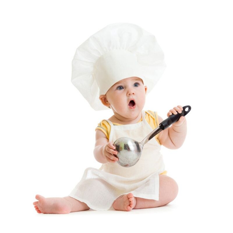 Delantal y Gorro de cocinero para bebé, accesorio de fotografía para recién nacido, 2 piezas, blanco, 24be