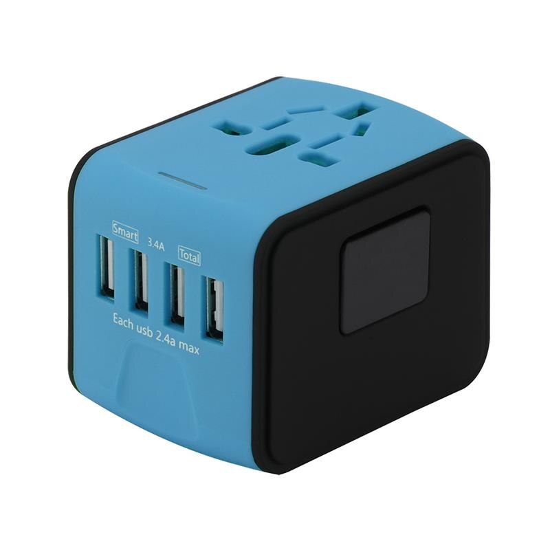 Plug adapter rejse adapter universel strømadapter oplader til os dk væg elektriske stik sockets converter 4 del usb oplader: Blå