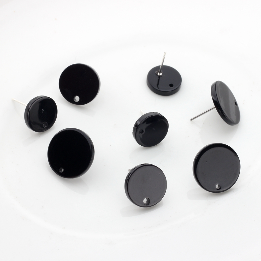 Acryl Stud Ohrring Schwarz Runde Basis Ohrringe Stecker 12 MM 14 MM 16 MM 10 teile/los Für DIY Schmuck Ohrringe machen Zubehör