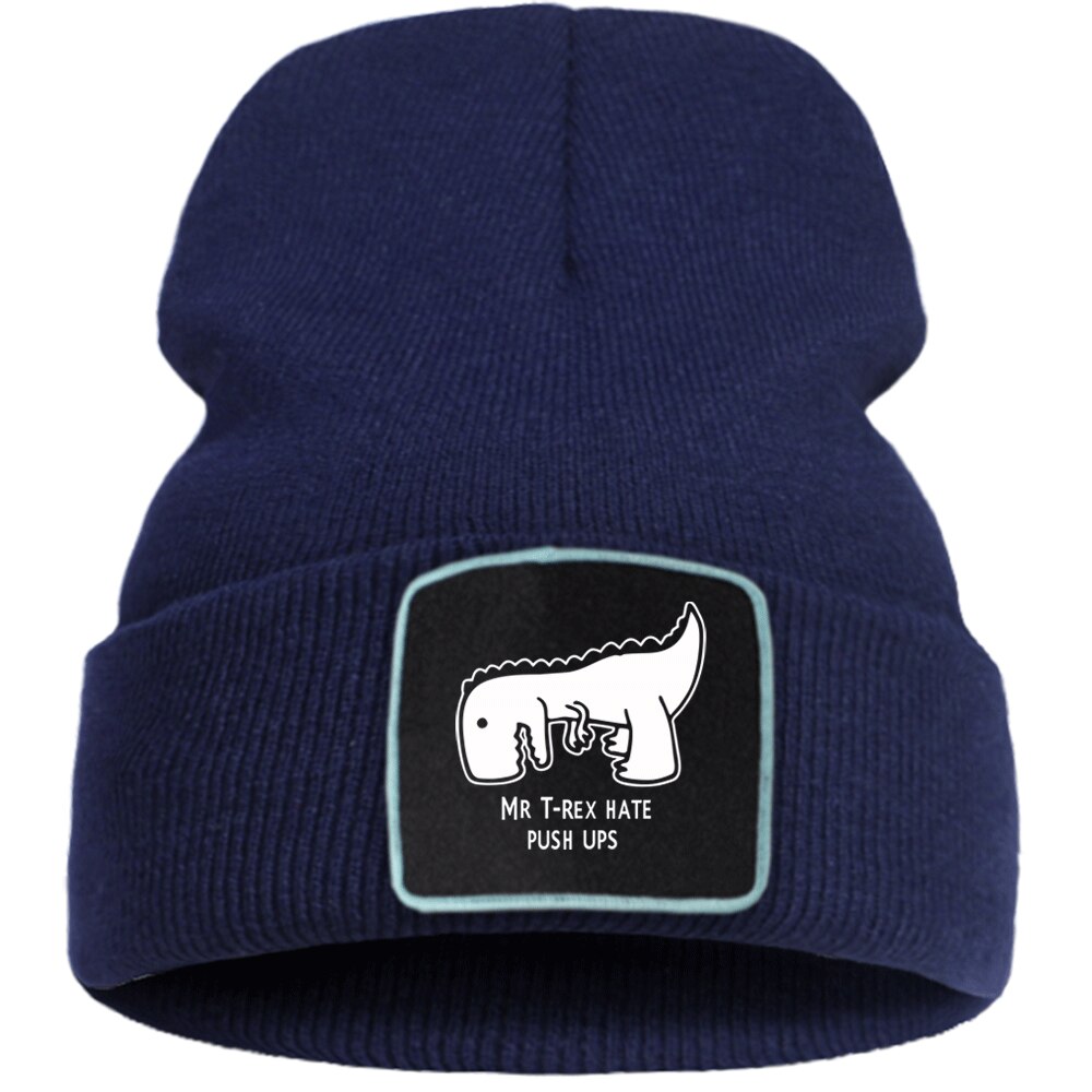 Mr T rex haine Push Ups imprimer Bonnet chapeau unisexe Hip Hop Bonnet casquette en plein air respirant tricoté casquettes hiver coton Skullies chapeaux: dark blue5