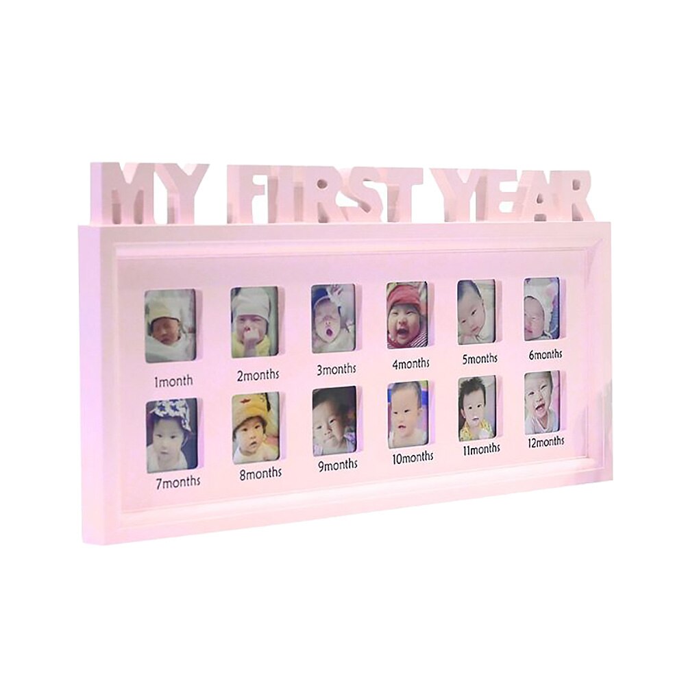 DIY 0-12 Month Baby Pictures Display Photo Frame Souvenir Growing Memory Display Plastic Photo Frame: Pink