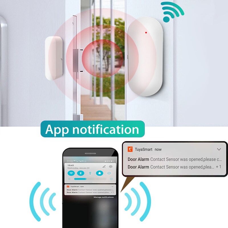 Tuya-sensor de porta inteligente, wi-fi, detecta se a porta está aberta ou fechada, sensor de janela wi-fi, funciona com alexa e google home