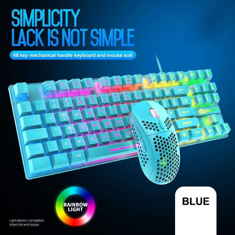 Mechanical feel Gaming Keyboard Mouse Combo Magic Ergonomic RGB Backlight Wire Keyboard Mouse Set For Laptop PC Gamer Computer: blue RGB