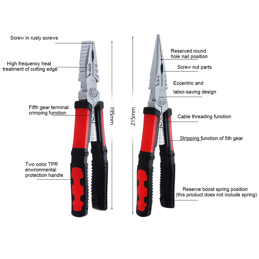 7-in-1 Electrician Multi-function Pliers Wire Stripping Crimping Pliers Cable Tools Wire Cutter Needle Nose Pliers