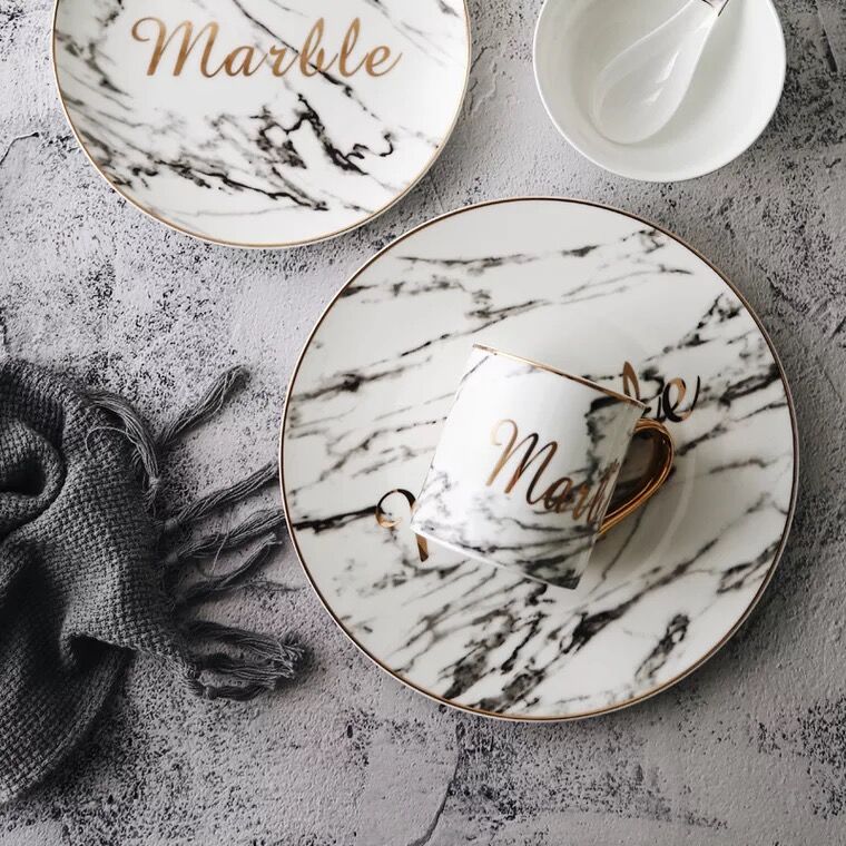 Ceramiczne złote wkładki talerze stek jedzenie danie nordycki styl retro zastawa stołowa talerze obiadowe ins wysokiej klasy zestaw obiadowy