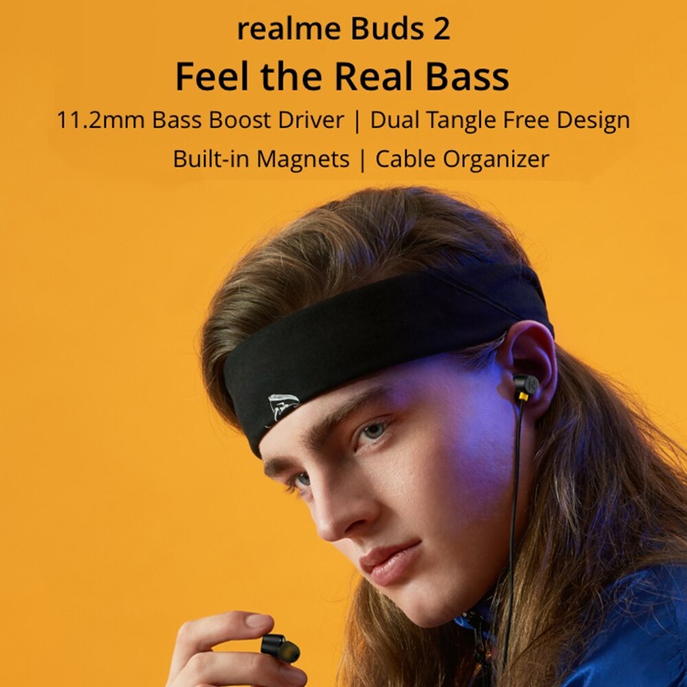 Realme Knoppen 2 Zwart 11.2Mm Bass Boost Driver Dual Built Magneten 3.5 Mm Wired Oortelefoon Sport Muziek games Geen Vertraging Hoofdtelefoon