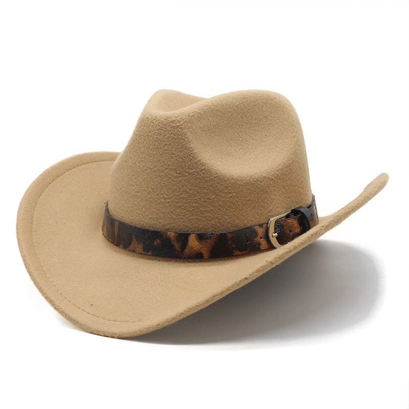 Winter Retro Fedora Hoed Voor Vrouwen Mannen Western Cowboyhoed Paardensport Cowgirl Cap Stijve Breed Brimw Ster Lederen Band: Camel