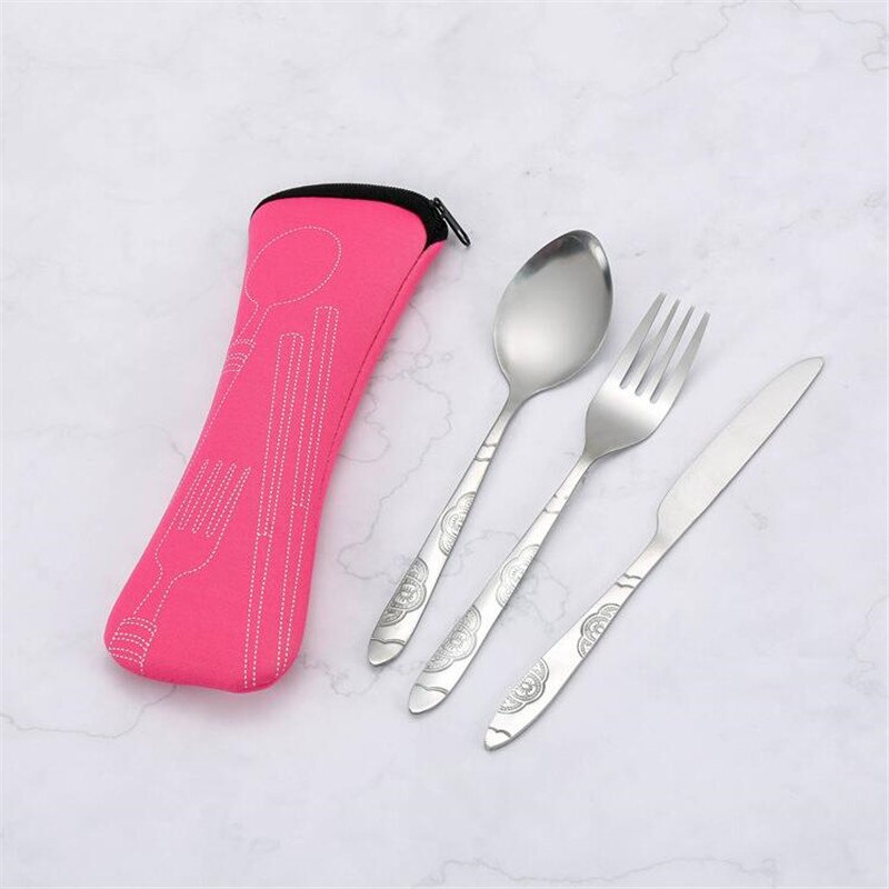 4PCS Stainless Steel Western Steak Cutlery Cloth Bag Tableware Set Portable Western Dinnerware Set Travel Tableware