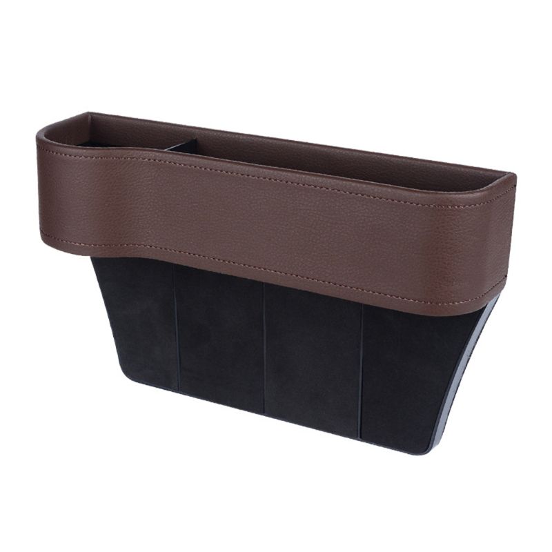 Multifunctional Car Seat Organizer Filler Pocket PU Leather Auto Console Side Catcher Storage Box Holder Container: Brown Left