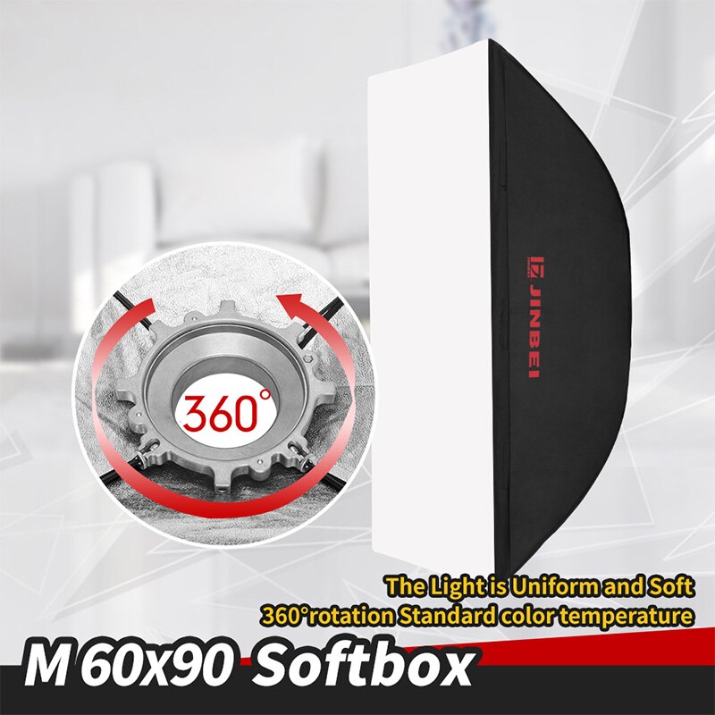 JINBEI M-60×90cm Rectangle Softbox with Bowens Mount Studio Strobe Flash Box Reflective Lighting Diffuser Photography Equipment