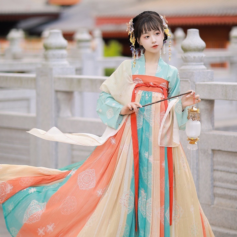 Chinese Traditionele Hanfu Kostuum Vrouw Oude Oosterse Prinses Jurk Tang-dynastie Dance Wear Patchwork Chiffon Fee Kostuum