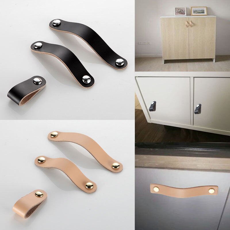 Leather Dresser Handle Wardrobe Drawer Pulls Equipment Cabinet Kitchen Handle Black Door Knobs And Handles For Furniture