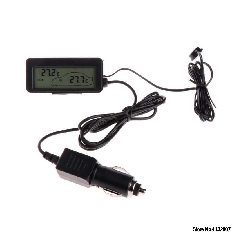 Car Inside Outside Thermometer Mini Digital Car LCD Display Indoor Outdoor Thermometer 12V Vehicles 1.5m Cable Sensor