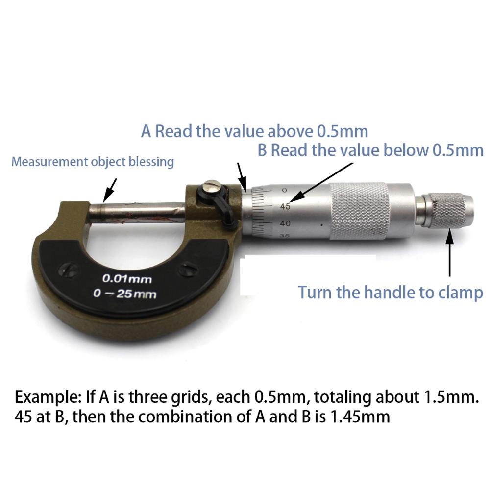 Mechanical micrometer 0-25mm mechanical centimeter precision measuring tool spiral micrometer instrument micrometer head 0.01