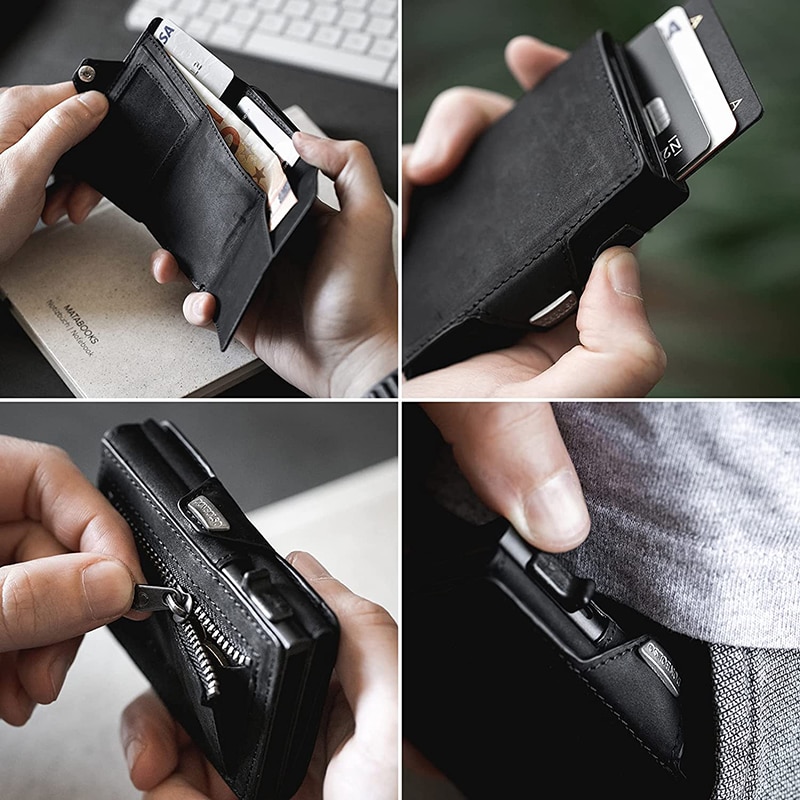 YATBEST True Pickup Bag Automatic Pop up Metal Wallet RFID Anti theft Brush Large Capacity Card Clip for Men