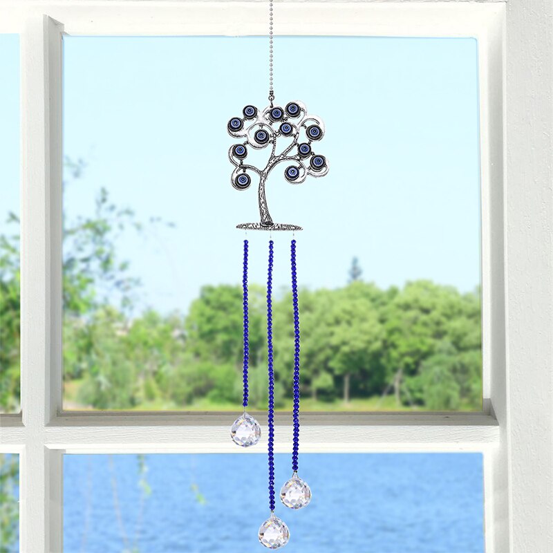 Diy Lucky Hamsa Turkse Blue Evil Eye Crystal Charm Suncatcher Hanger Wind Chime Amulet Thuis Muur Tuin Opknoping Decoratie