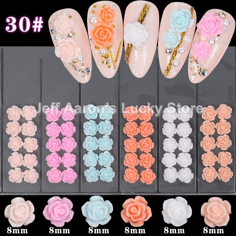Blandet stil negler harpiks rose blomster cabochons cameo baseinnstilling 6mm 3d turkise rose blomster neglekunst dekorasjon tilbehør: Gzh 30