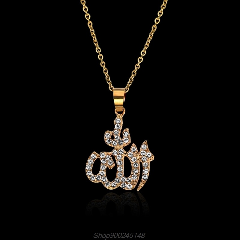 Arabic Muslim Womens Gold Rhinestone Islamic God Allah Pendant Necklace Jewelry Au27 20