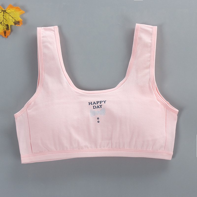 Reggiseno per ragazze adolescenti bambino Happy Day lettere stampa Lingerie canottiera sportiva canottiera reggiseno di mezza età con coppa Pad per 7-12T: Pink 1pcs