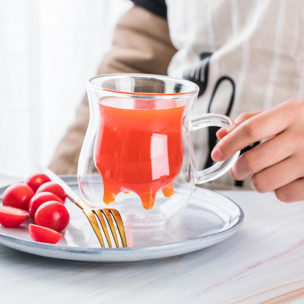 Drinkwares ko form dubbelvägg mjölkglas 250ml juicemugg boroslikat ljust glas juice kaffe drinkar glas