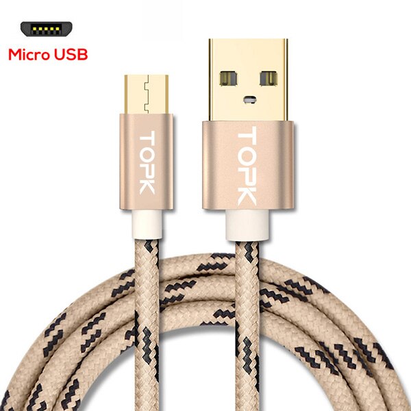 TOPK 1 m 2 m Micro Usb-kabel 2.4A Snelle Opladen Data Kabel voor Xiaomi Redmi Note 5 Samsung Nylon android Telefoon Oplader Kabel: Gold / 100cm