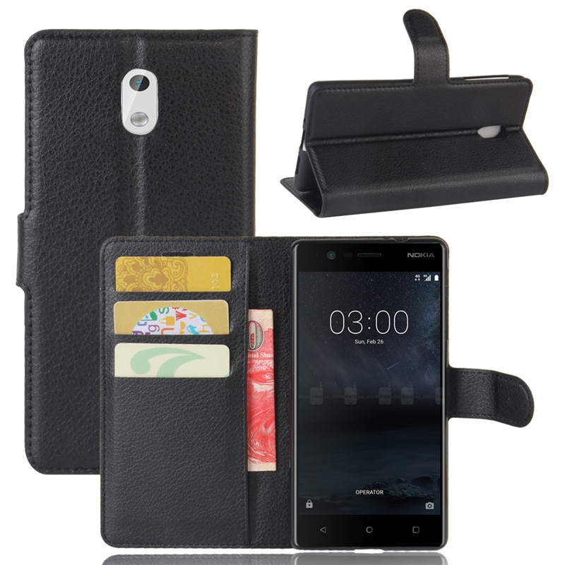 Nokia 3 kotelolle nokia 3 kuoren suojakuori 5.0 tuuman luksuslompakko pu nahkainen puhelinkotelo nokia 3 ta-1032 ta-1020 läppäkotelolle takakansi