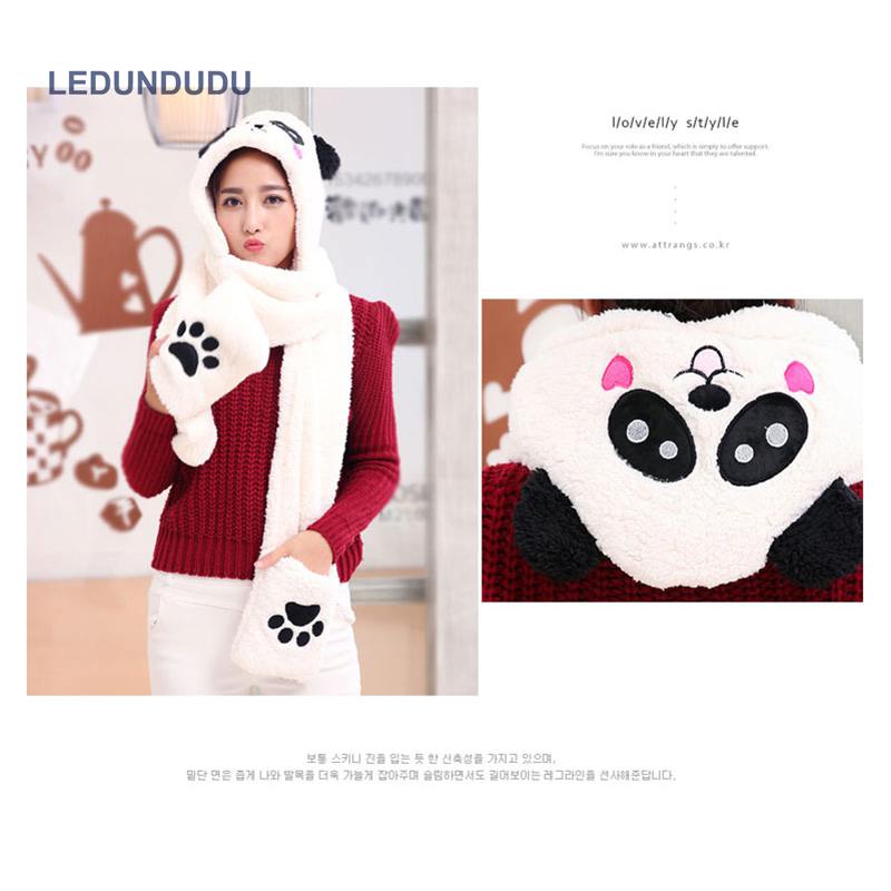 3 in 1 functies dier cartoon koraal fleece sjaal winter mooie panda muts met handschoenen voor kinderen volwassenen kerst