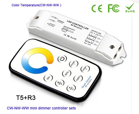 Bincolor Mini Rf Wireless Remote Led Dimmen/Cct/Rgb/Cw Nw Ww Led Dimmer Ontvanger Controller Voor led Strip Licht, DC12V-24V: T5  and  R3