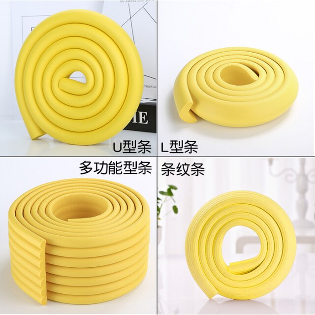 2 M Kind Veiligheid Tafel Hoek Protector Soft Foam Bumper Kid Kussen Pad Crash Bar Strip Baby Meubels Hoeken Hoek bescherming: YELLOW / U type