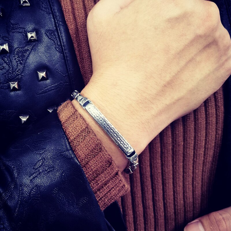 Retrosen Zilveren Sieraden Mannen Armband Persoonlijkheid Vrede Patroon Retro Hipster Sleutel Patroon Gesp Accessoire