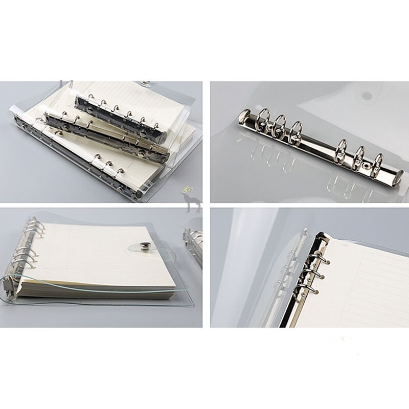 A6 Clear Soft Pvc Notebook Binder Cover Shell Snap Button Closure Planner 6Ring Loose-Leaf Folder Diary Page Supplies Stationery