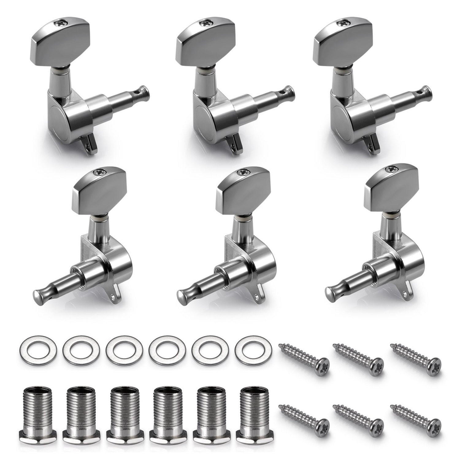6 stuks Sliver Akoestische Gitaar Stemmechanieken Knoppen Guitar String Tuning Peg Tuner (3 voor Links + 3 voor rechts)